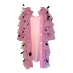 Huishan Zhang 2025 Tiered Pink Tulle Dress/Coat w/Feathers, open