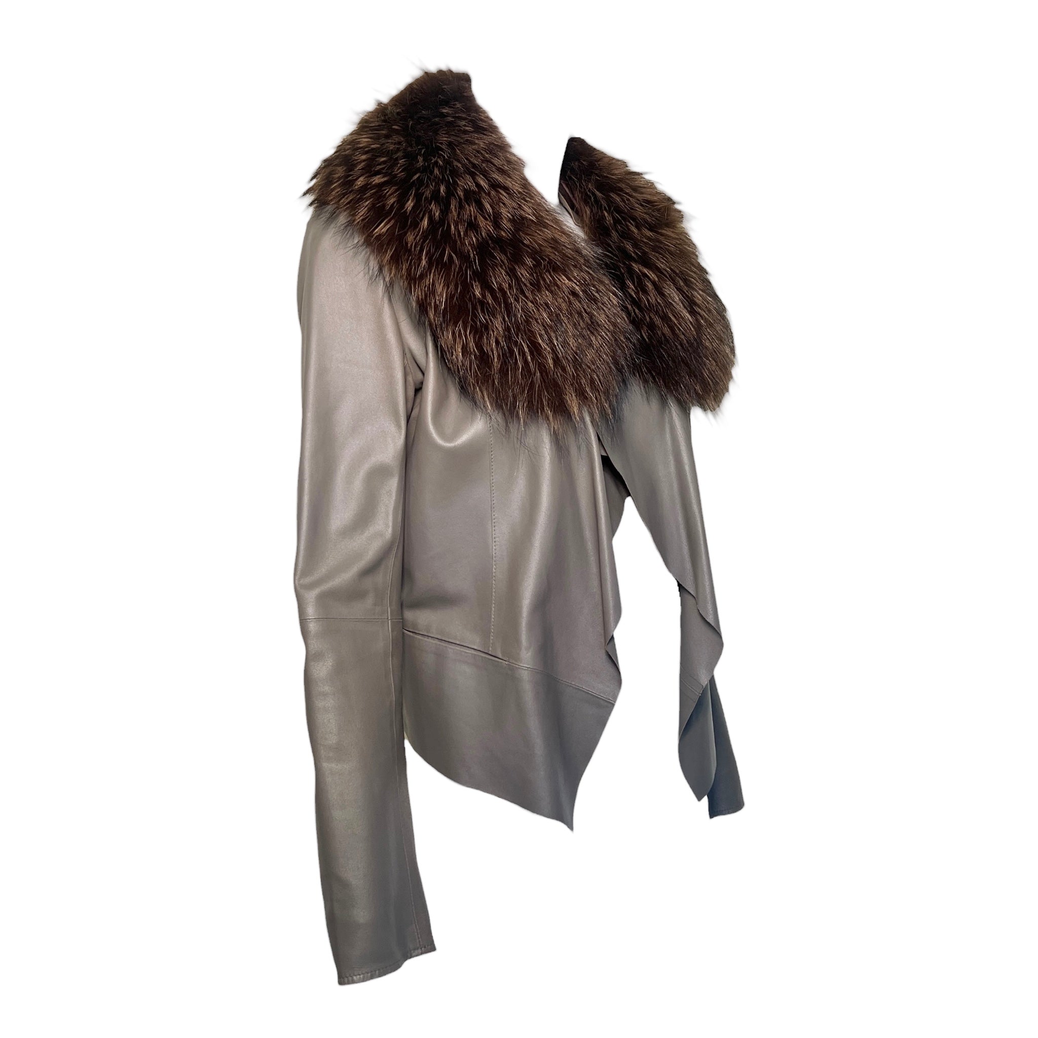 Rawtus Grey Goat Skin Jacket w/Detachable Fur Collar, slight side