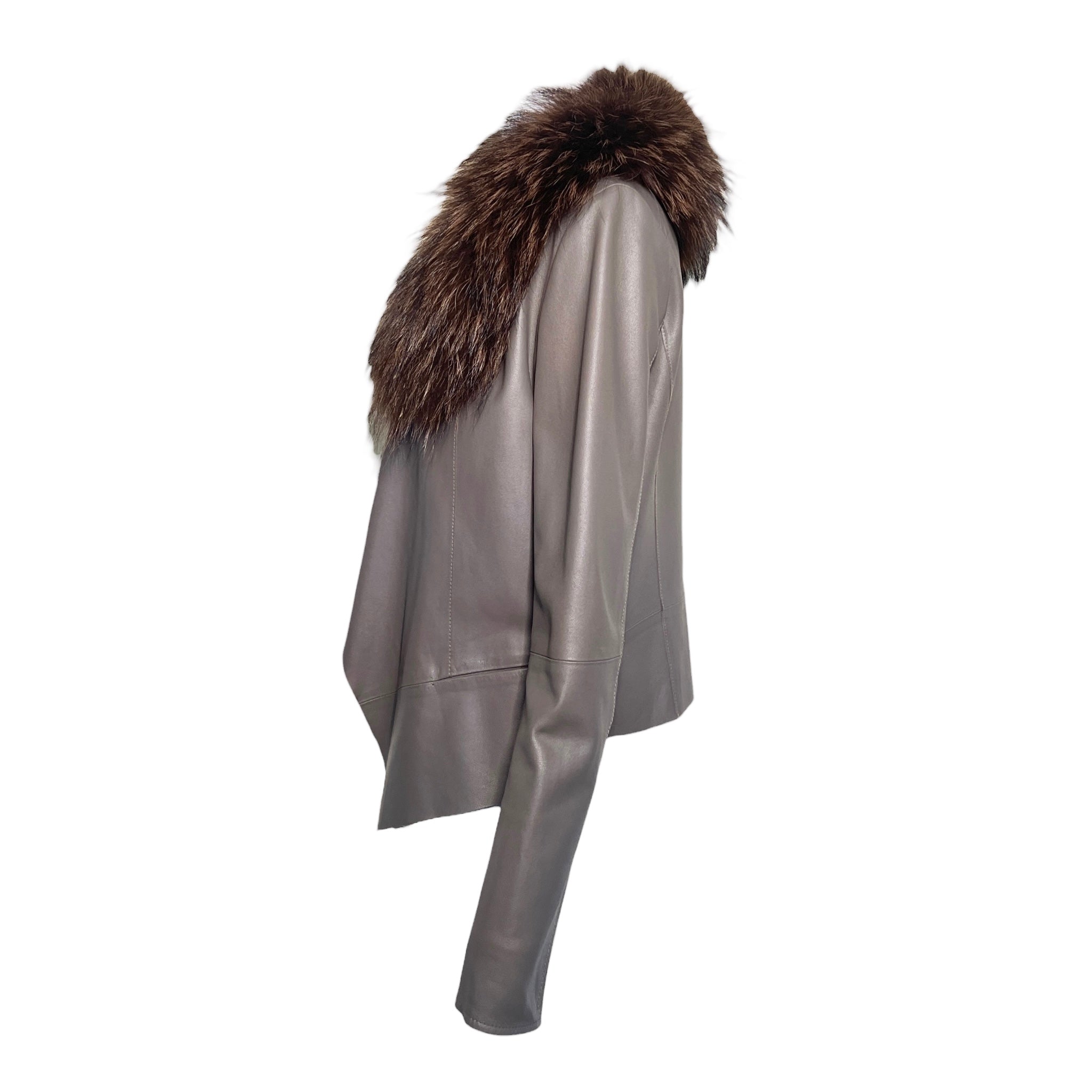 Rawtus Grey Goat Skin Jacket w/Detachable Fur Collar, side 2