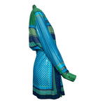 Loro Piana Green and Blue Geometric Print Cotton Long Sleeve Shirt Dress, side