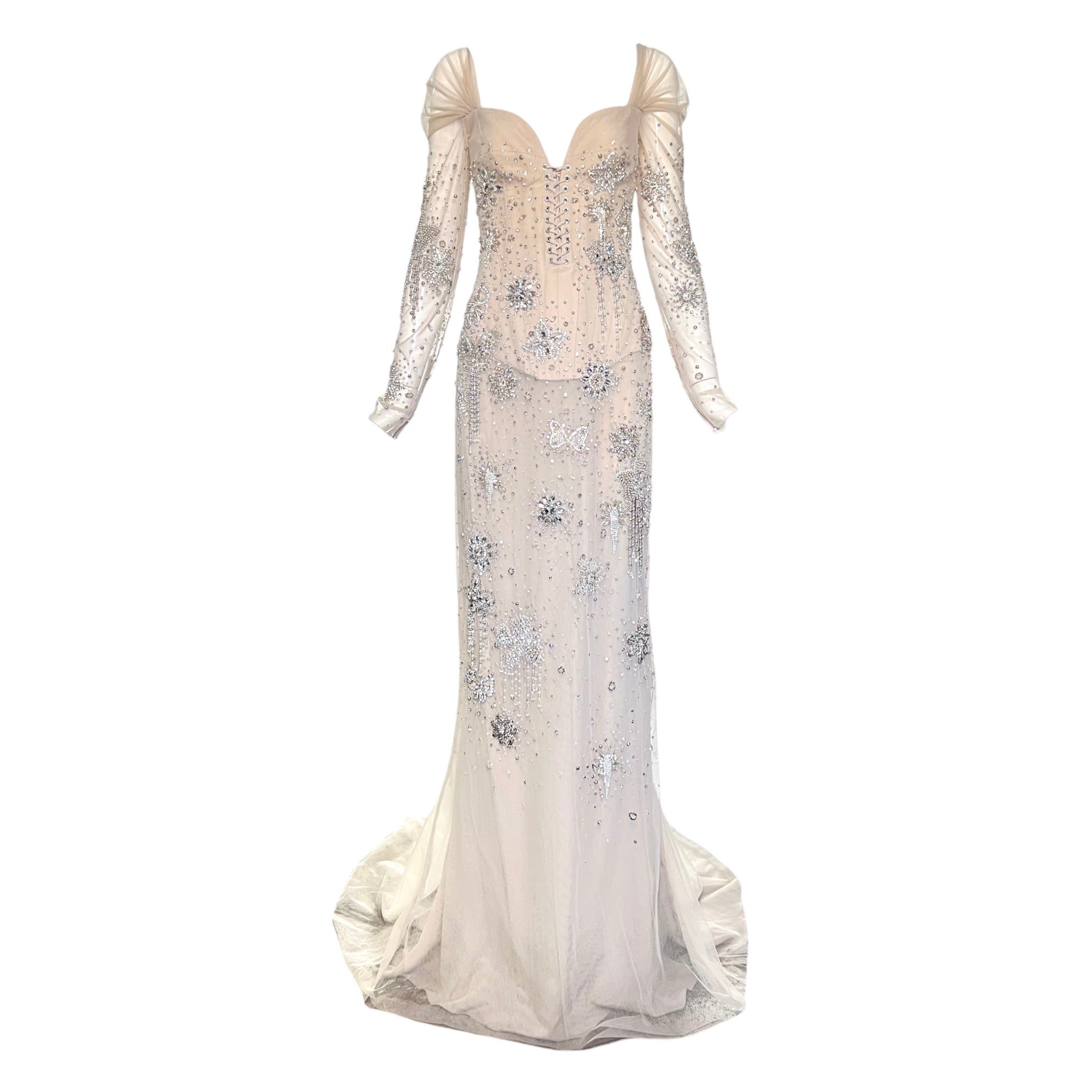 Georges Hobieka 2025 Greige Crystal Embellished Corseted Gown