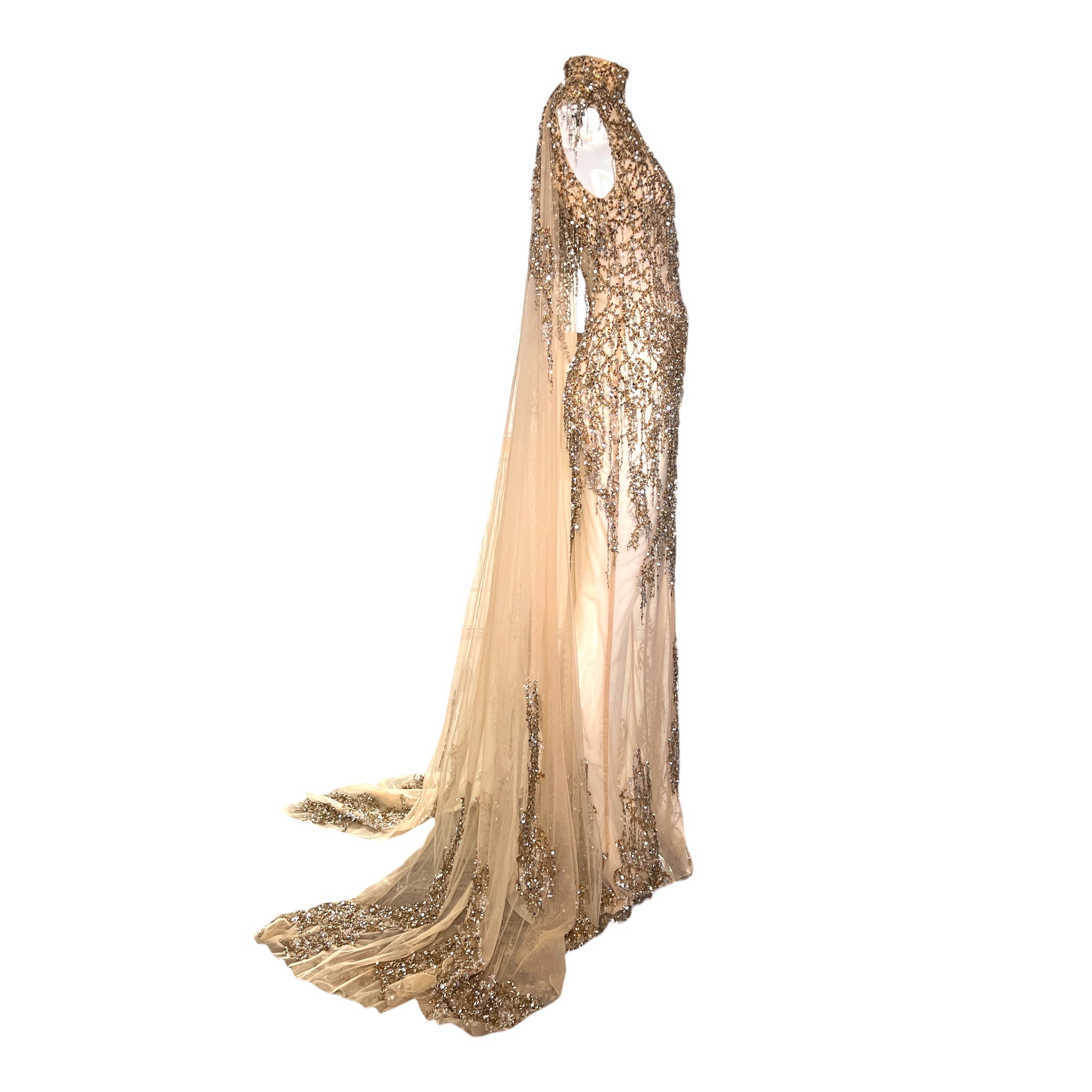 Tony Ward 2024 Gold Sequined Embellished Gown w/Sexy Side Cut-Out, side 2