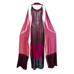 Ruben Panis Late 1970's Fuchsia and Wine Ombre Sequin Column Dress With Chiffon Scarf FRONT