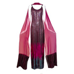 Ruben Panis Late 1970's Fuchsia and Wine Ombre Sequin Column Dress With Chiffon Scarf FRONT