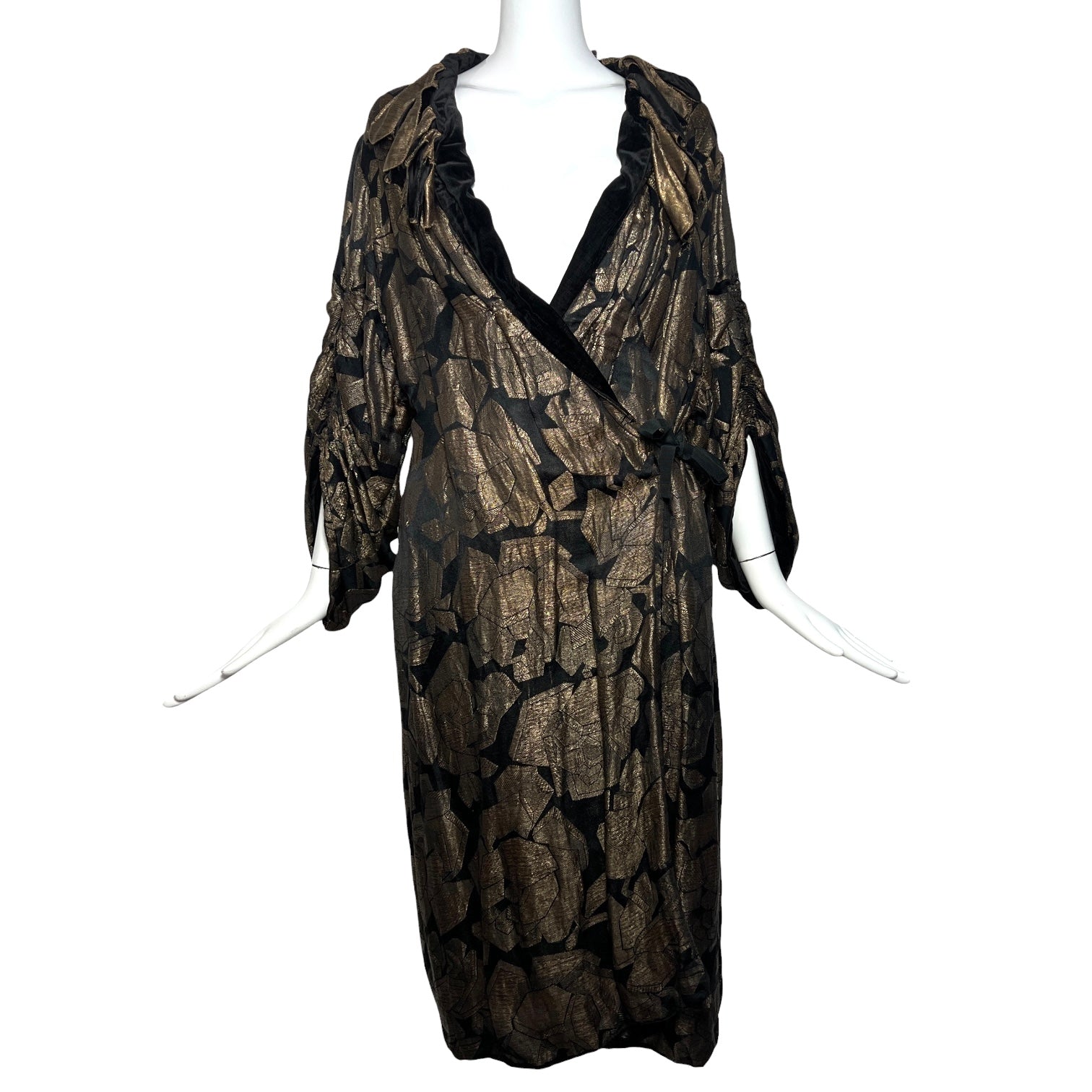 1920's Gold Lame and Black Velvet Rose Cocoon Coat FRONT