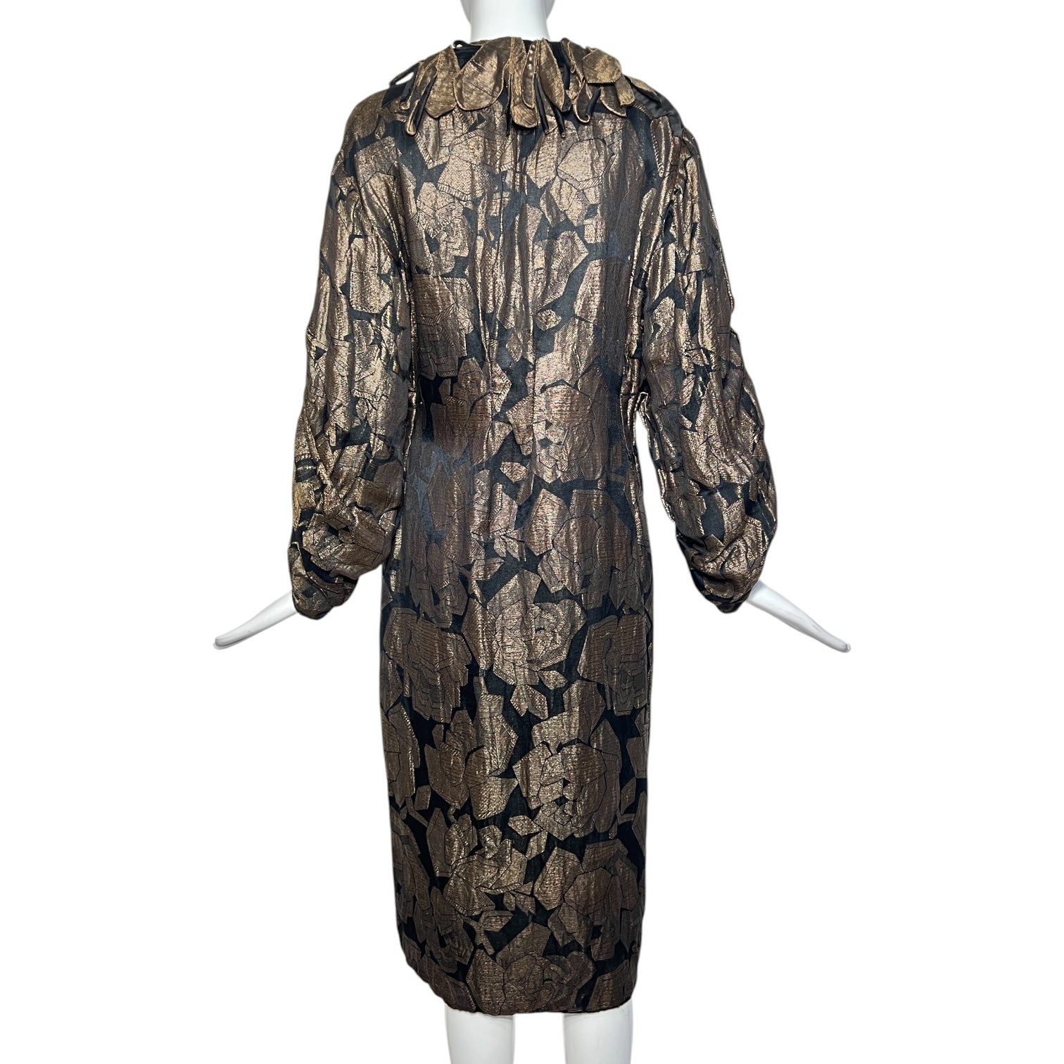 1920's Gold Lame and Black Velvet Rose Cocoon Coat BACK