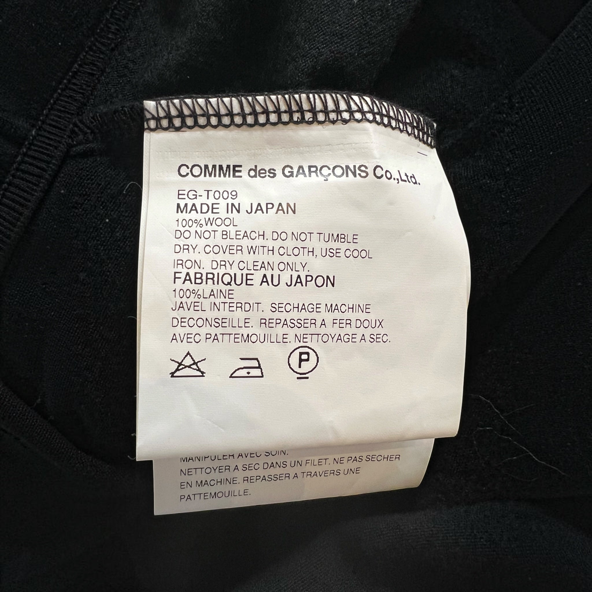 Comme des Garcons F/W 2002 Black Wool Jersey Frill Top, tag 2