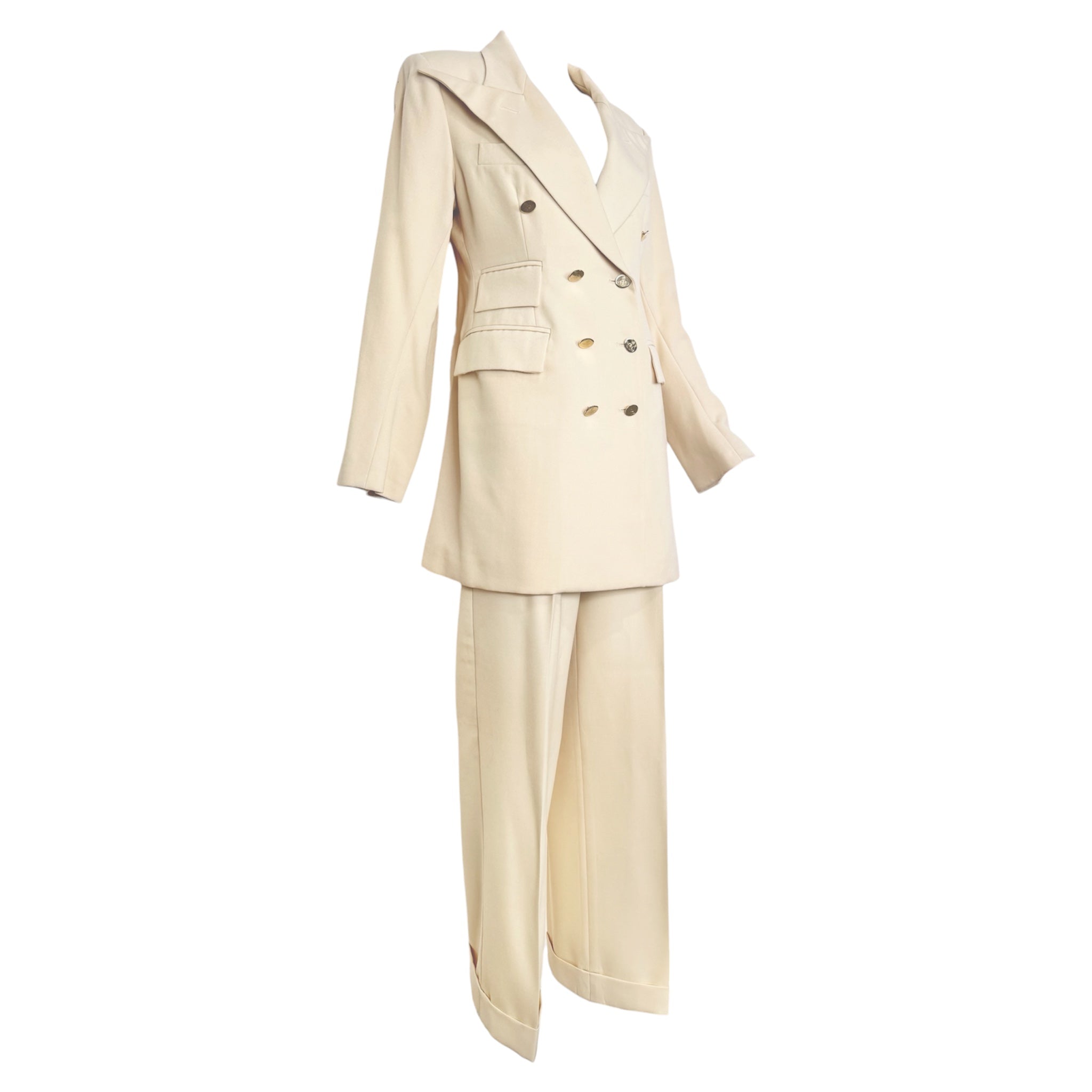 Vivienne Westwood Late 1990s/Early Y2K Wool Gabardine Double Breasted Pant Suit, slight side