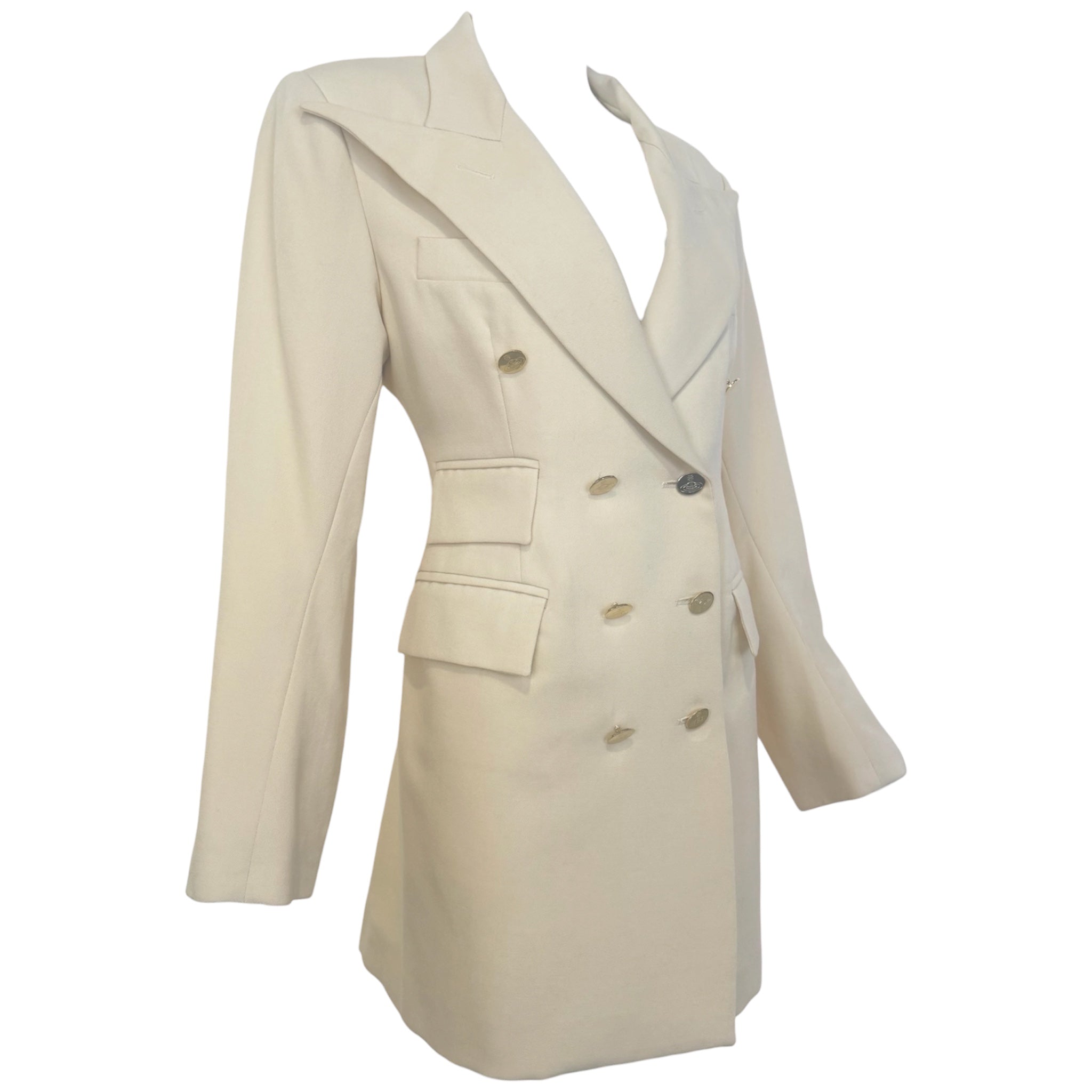 Vivienne Westwood Late 1990s/Early Y2K Wool Gabardine Double Breasted Pant Suit, blazr slight side