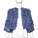 Comme des Garçons S/S 2008 Navy Blue Gingham Chiffon Ruffled Bolero FRONT OPEN, MANQ.