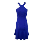 Alaïa 2000's Royal Blue Racer Neck Wool Jersey Mini Dress