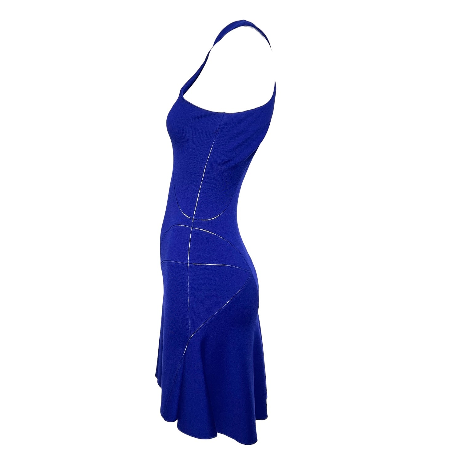 Alaïa 2000's Royal Blue Racer Neck Wool Jersey Mini Dress, side