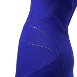Alaïa 2000's Royal Blue Racer Neck Wool Jersey Mini Dress, seam detail