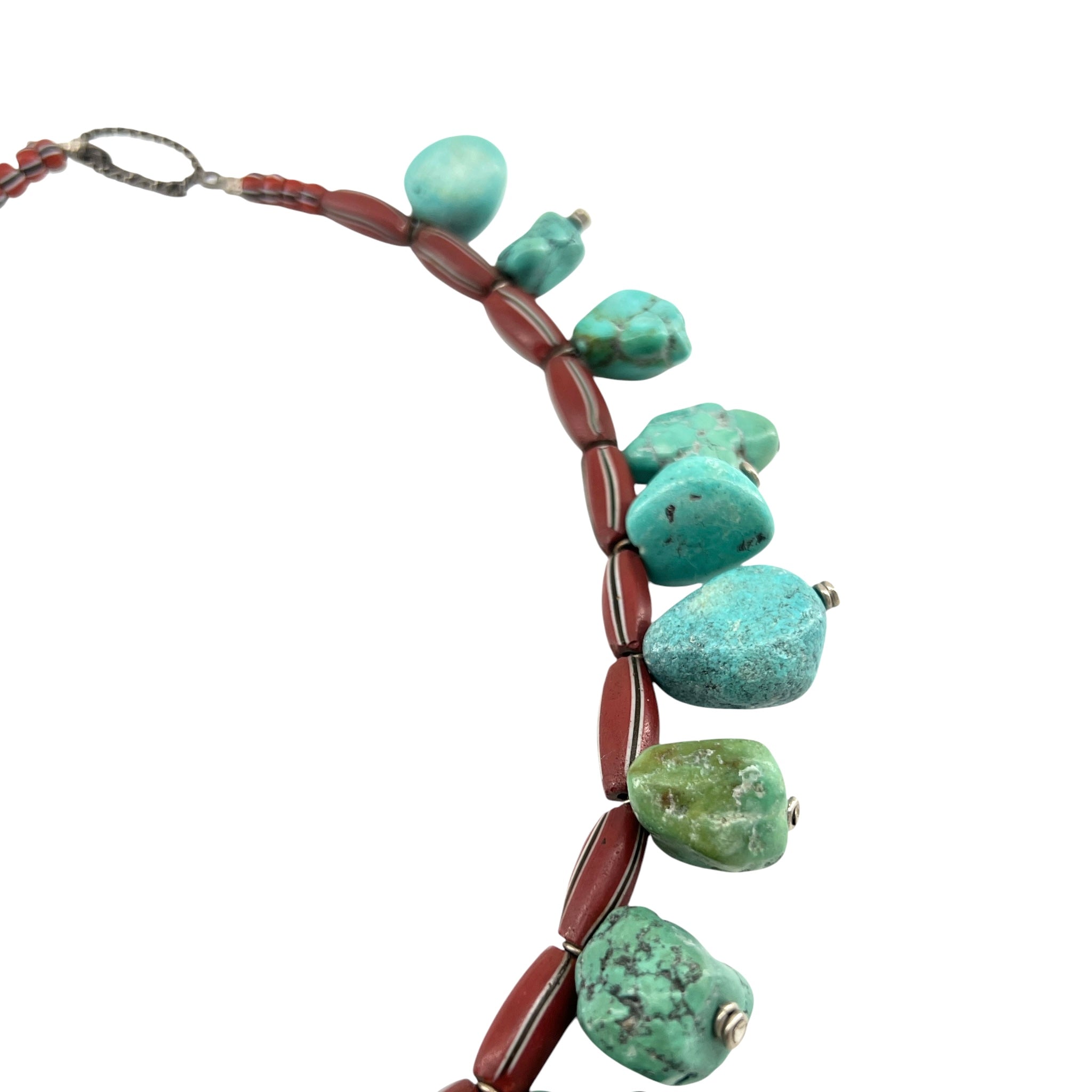 Turquoise Nugget and African Glass Bead Collar Necklace, close up