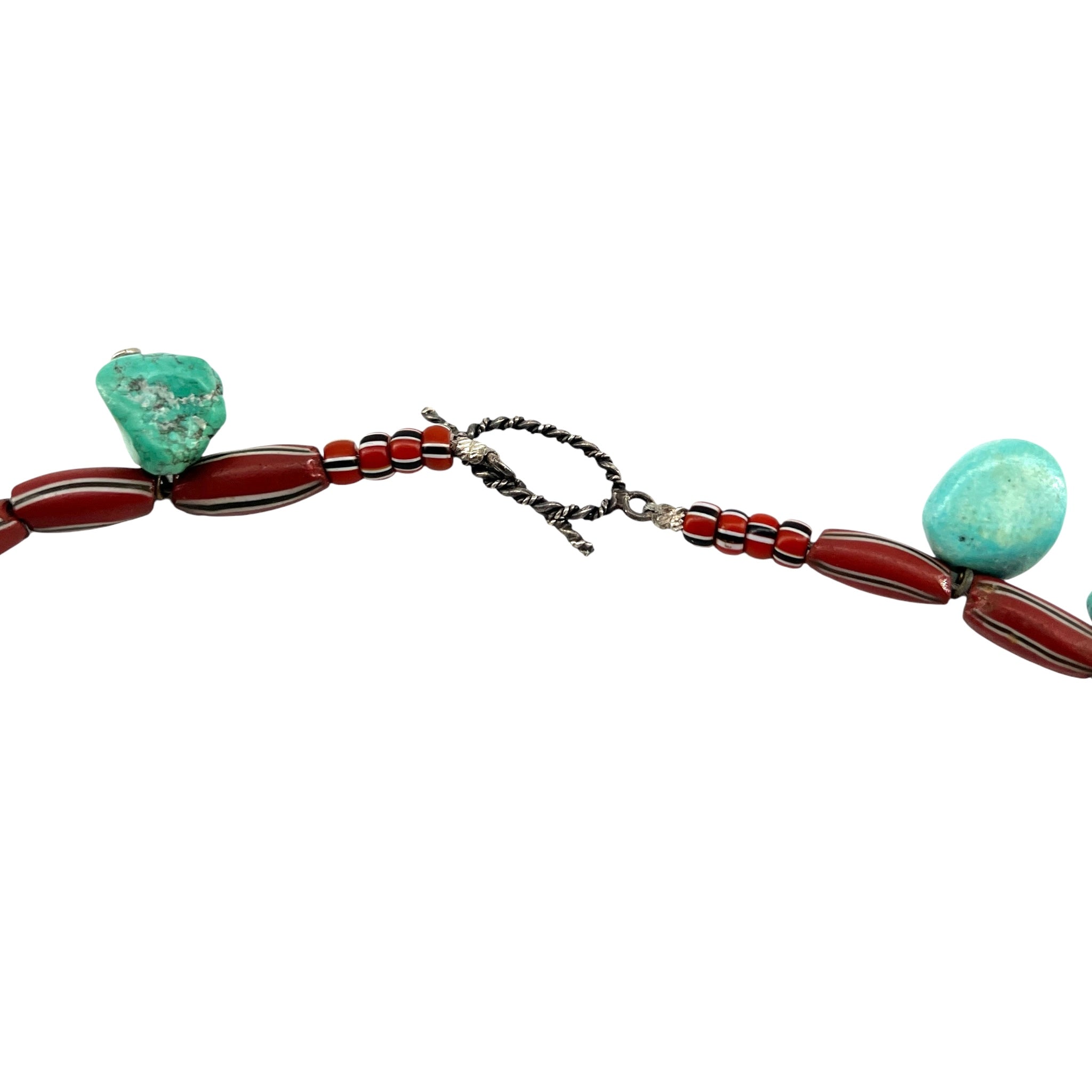 Turquoise Nugget and African Glass Bead Collar Necklace, toggle