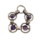 1940's Mexican Silver and Amethyst Cabochon Twisted Rope Link Bracelet