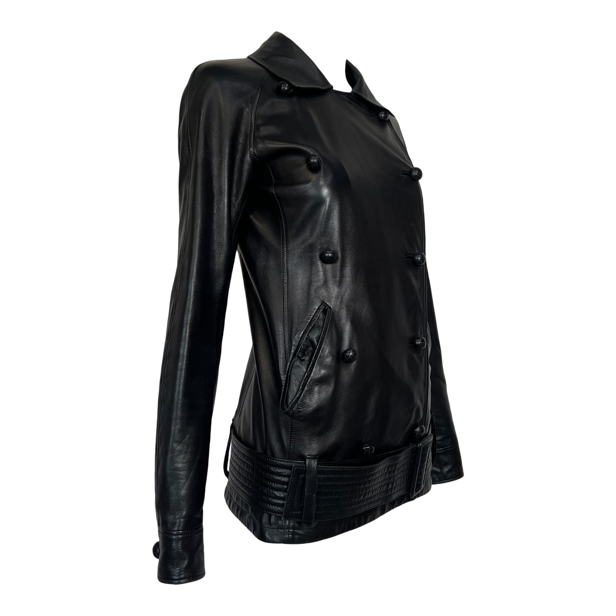 Tom Ford for Yves Saint Laurent S/S 2004 Double Breasted Dropwaist Leather Jacket, slight side