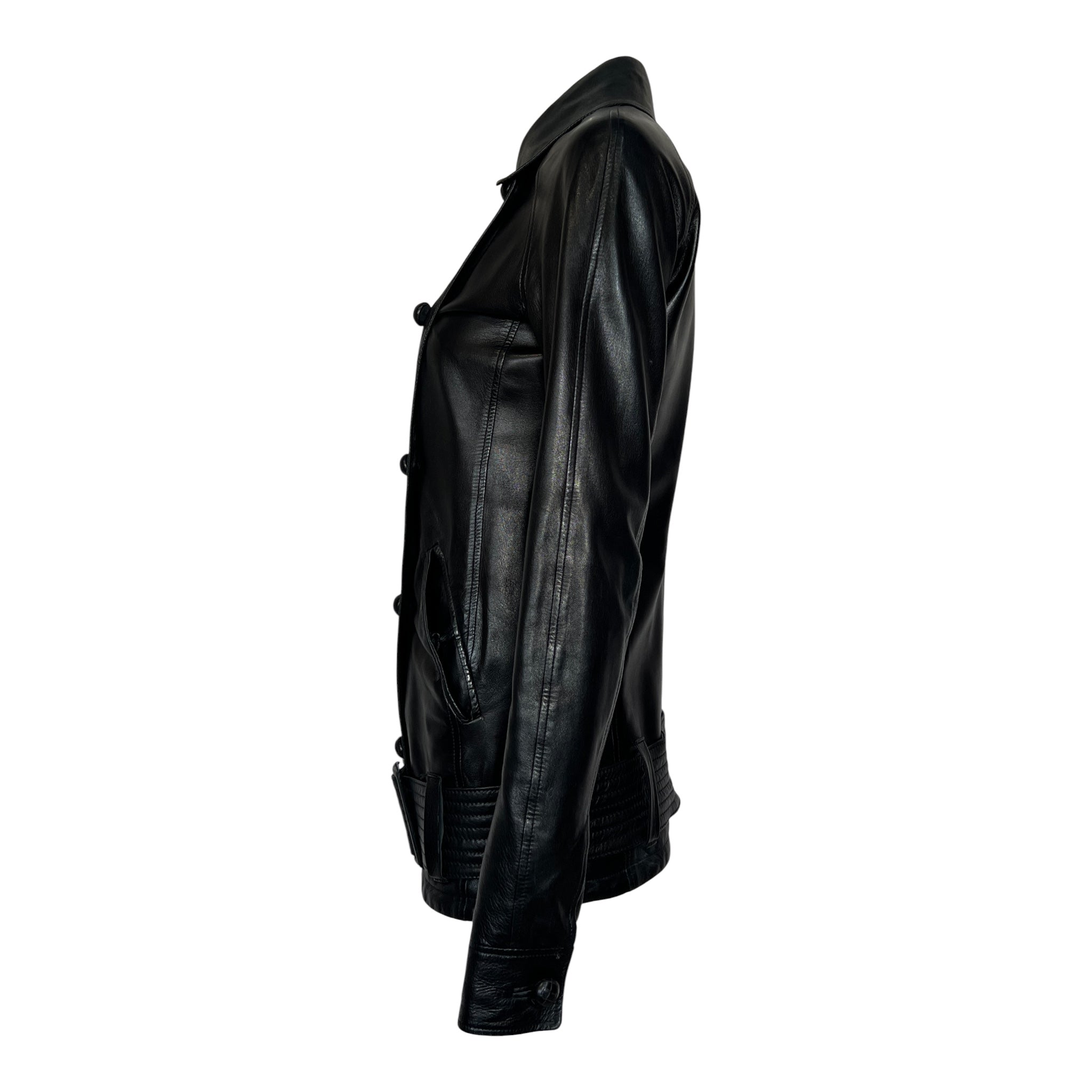 Tom Ford for Yves Saint Laurent S/S 2004 Double Breasted Dropwaist Leather Jacket, side 2