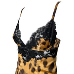 Dolce & Gabbana 2000s Leopard Print Lace Trim Camisole,  bodice angle