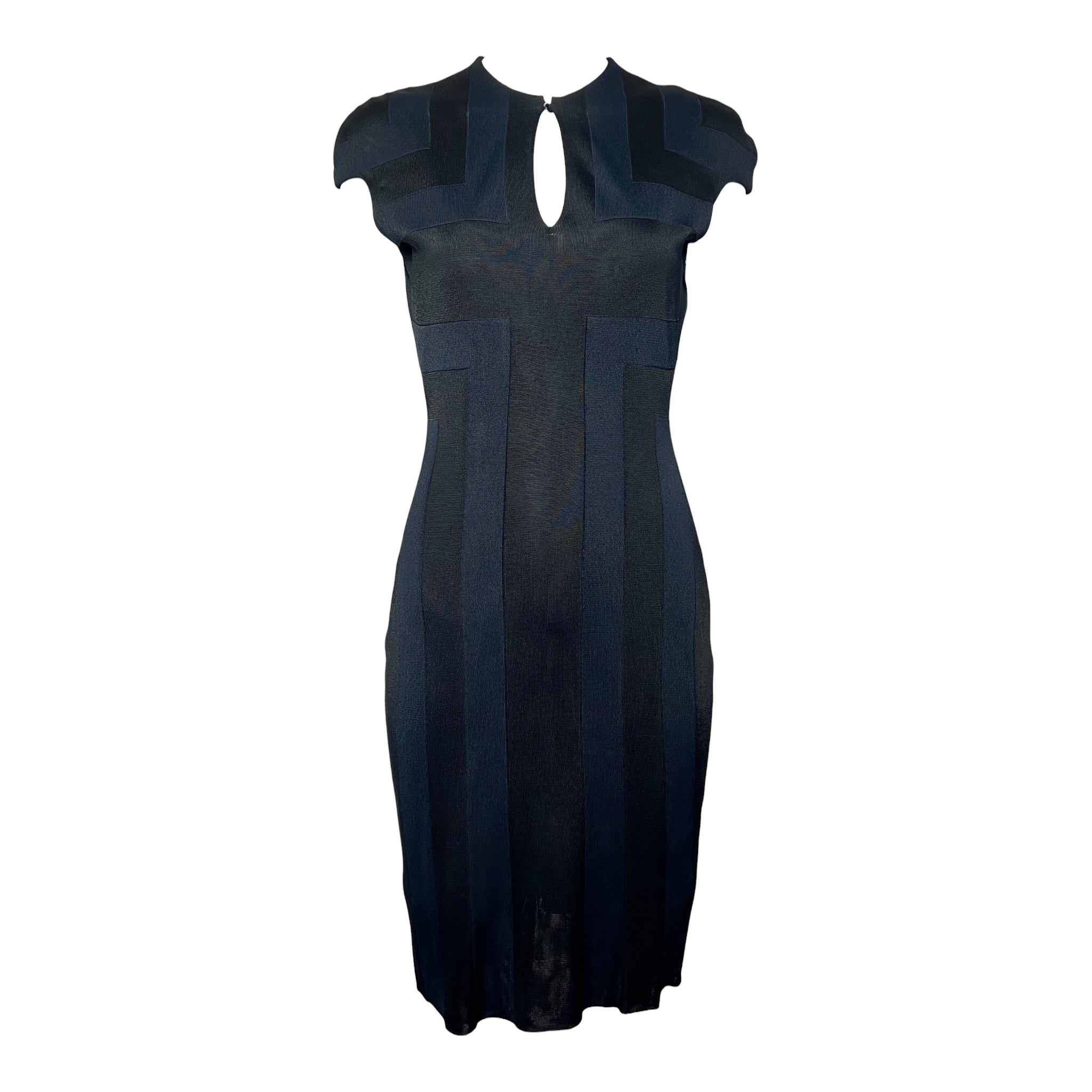 McQueen Resort 2010 Dark Indigo & Black Knit Sheath Dress
