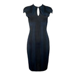 Alexander McQueen Resort 2010 Deep Indigo and Black Geometric Knit Keyhole Dress FRONT