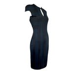Alexander McQueen Resort 2010 Deep Indigo and Black Geometric Knit Keyhole Dress ANGLE