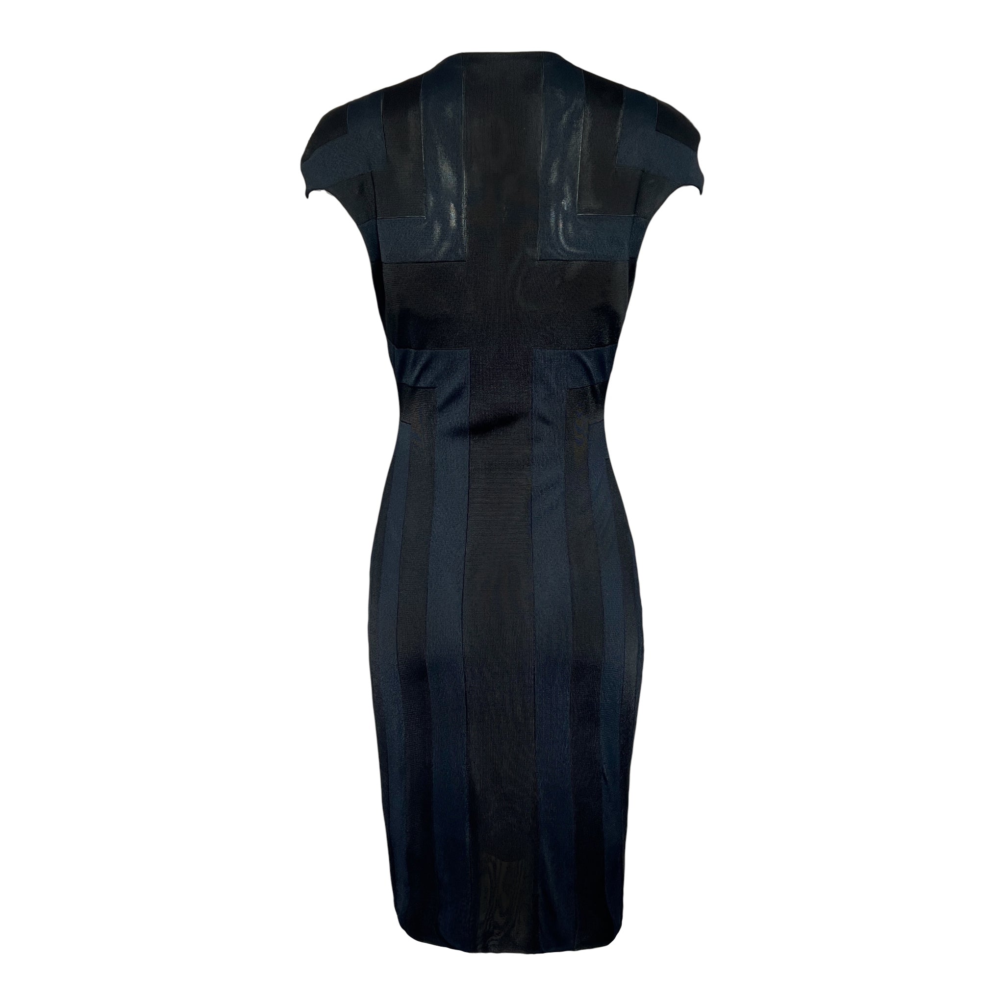 Alexander McQueen Resort 2010 Deep Indigo and Black Geometric Knit Keyhole Dress BACK