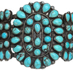J.M. Begay Navajo Turquoise Petit Point Sterling Silver Cuff Bracelet, close up