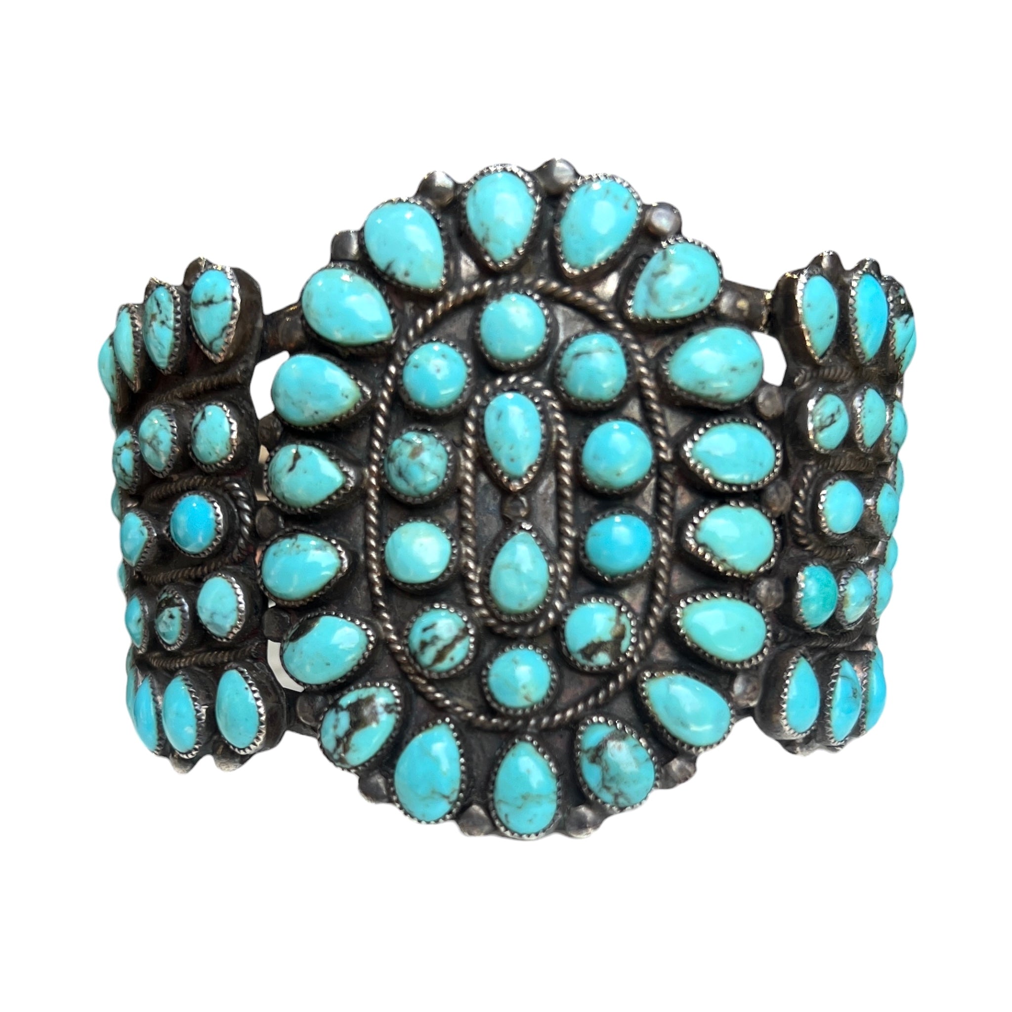 J.M. Begay Navajo Turquoise Petit Point Sterling Silver Cuff Bracelet