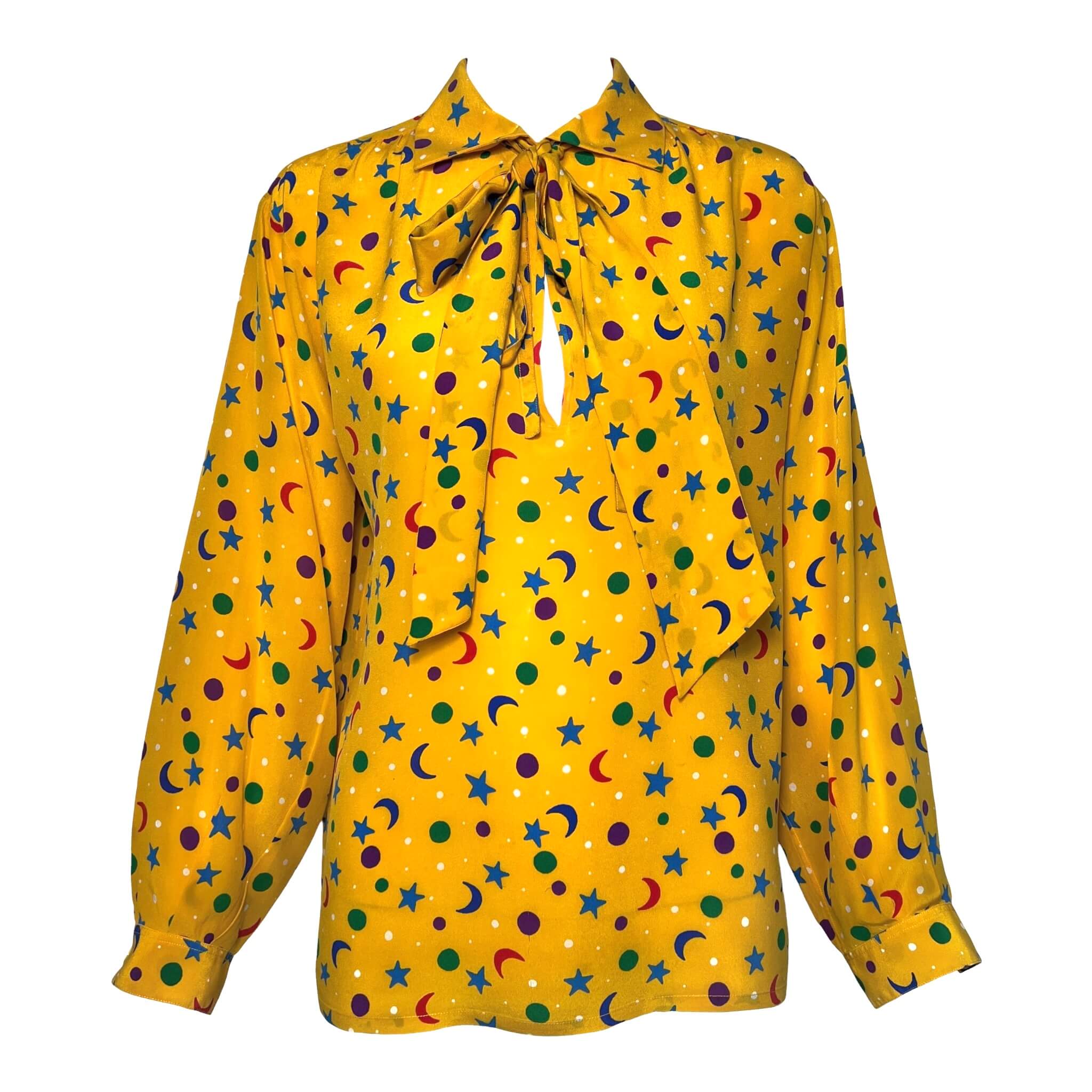 Yves Saint Laurent S/S 1979 Stars and Moon Yellow Silk Blouse