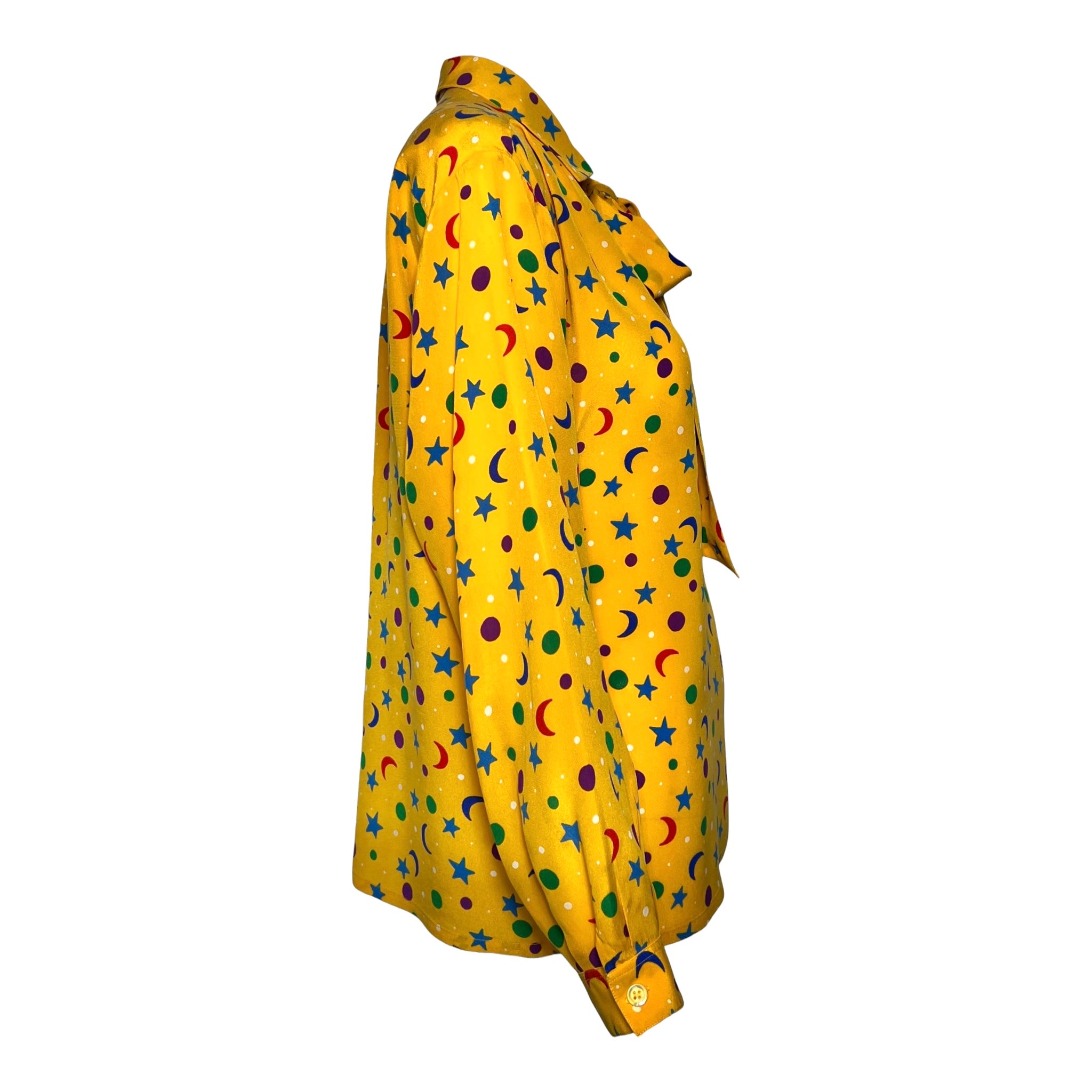 Yves Saint Laurent S/S 1979 Stars and Moon Yellow Silk Blouse, side