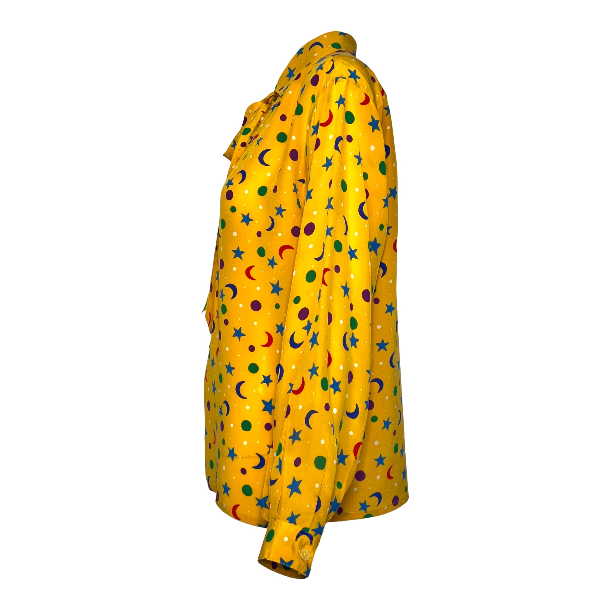 Yves Saint Laurent S/S 1979 Stars and Moon Yellow Silk Blouse, side 2