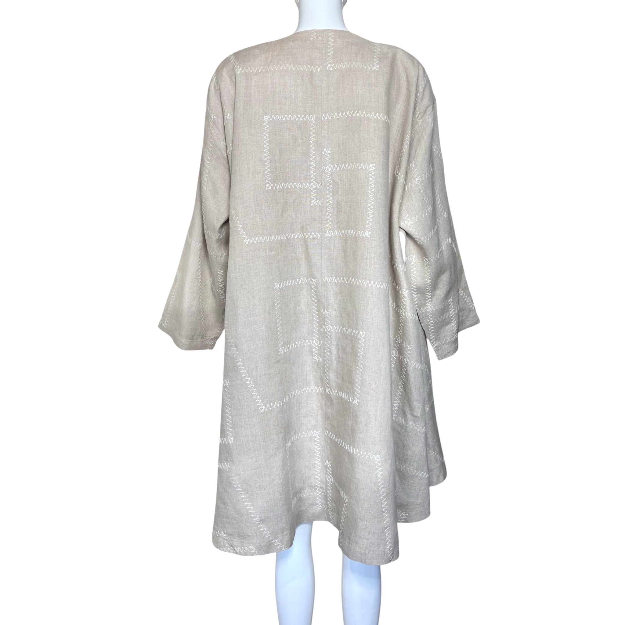 Patrick Kelly 1980's Beige Topstitched Linen Swing Coat, back