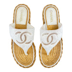 Chanel S/S 2022 White Terry Cloth and Raffia Thong Sandals, 42