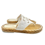 Chanel S/S 2022 White Terry Cloth and Raffia Thong Sandals, 42, horizontal view