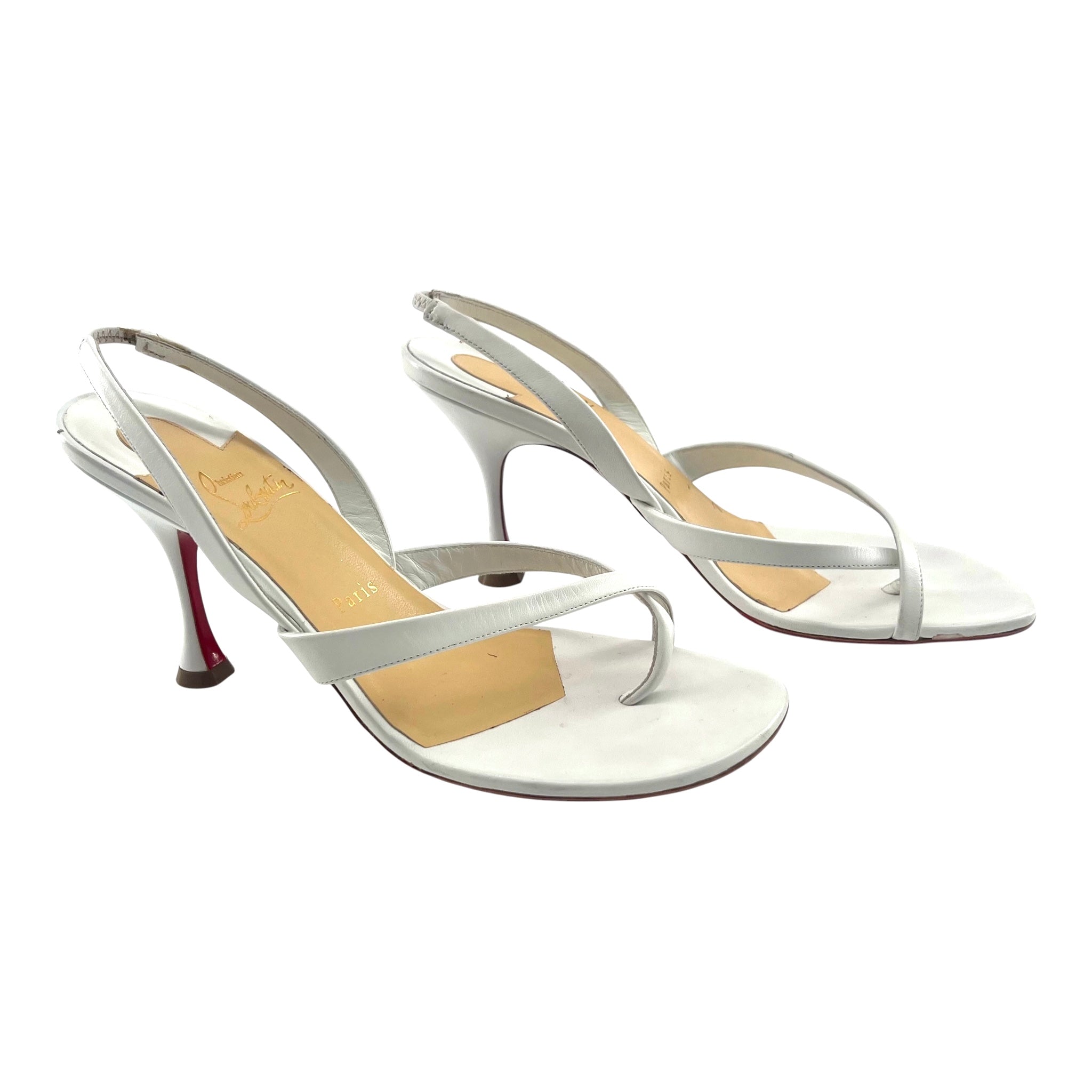 Christian Louboutin White Taralita 85 Slingback Sandal Heels, 40.5