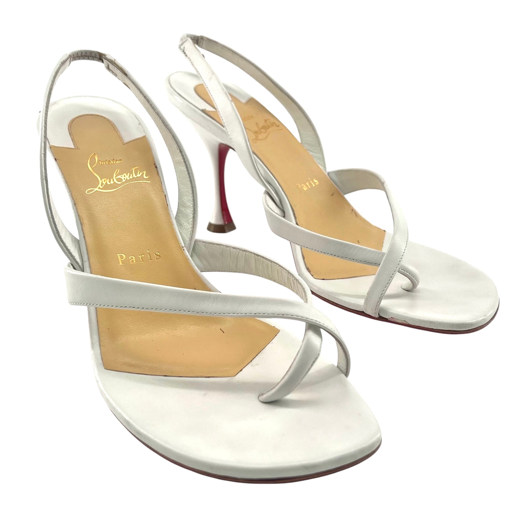 Christian Louboutin White Taralita 85 Slingback Sandal Heels, 40.5, angle shot