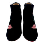 Christian Louboutin Black Velour Veau 120 Stiletto Boot with Red Tulips, 40.5, TOE VIEW