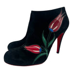 Christian Louboutin Black Velour Veau 120 Stiletto Boot with Red Tulips, 40.5,  #2