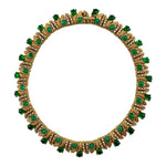 Ciner 1960's Jewels of India Green Cabochon and Rhinestone Gold Plated Necklace and Bracelet Set, necklace