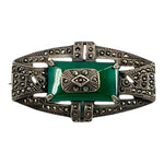 1920's Deco Marcasite, Chrysoprase, and Sterling Silver Brooch