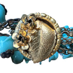Miriam Haskell 1930's Turquoise Glass Bead Four Strand Bib Necklace, Rare  hardware