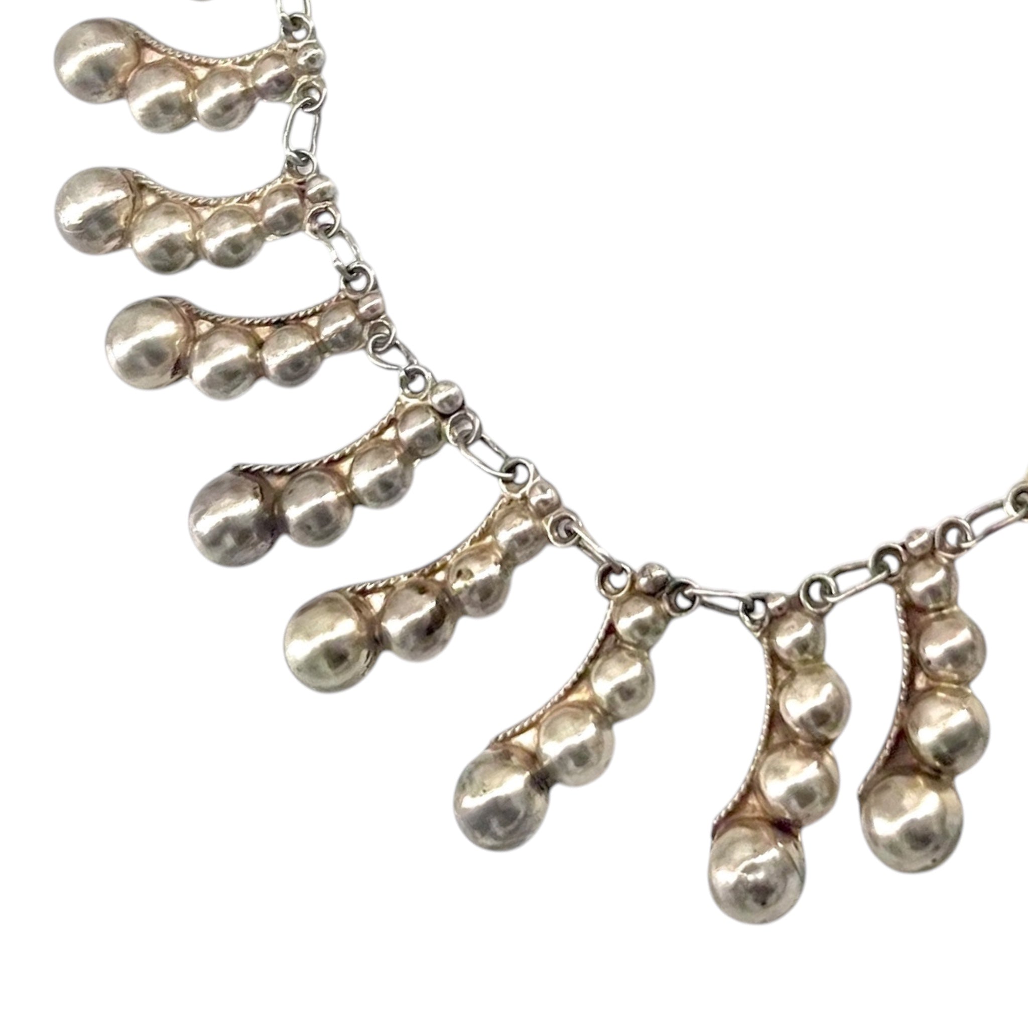 Mexican Modernist Sterling Silver Mid Century Sculptural Necklace, close up