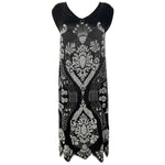 1920's Art Deco White Beaded Charcoal Black Satin Silk Evening Dress