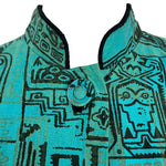 Maya de Mexico Mid Century Teal Printed Resort Duster,  neck detail