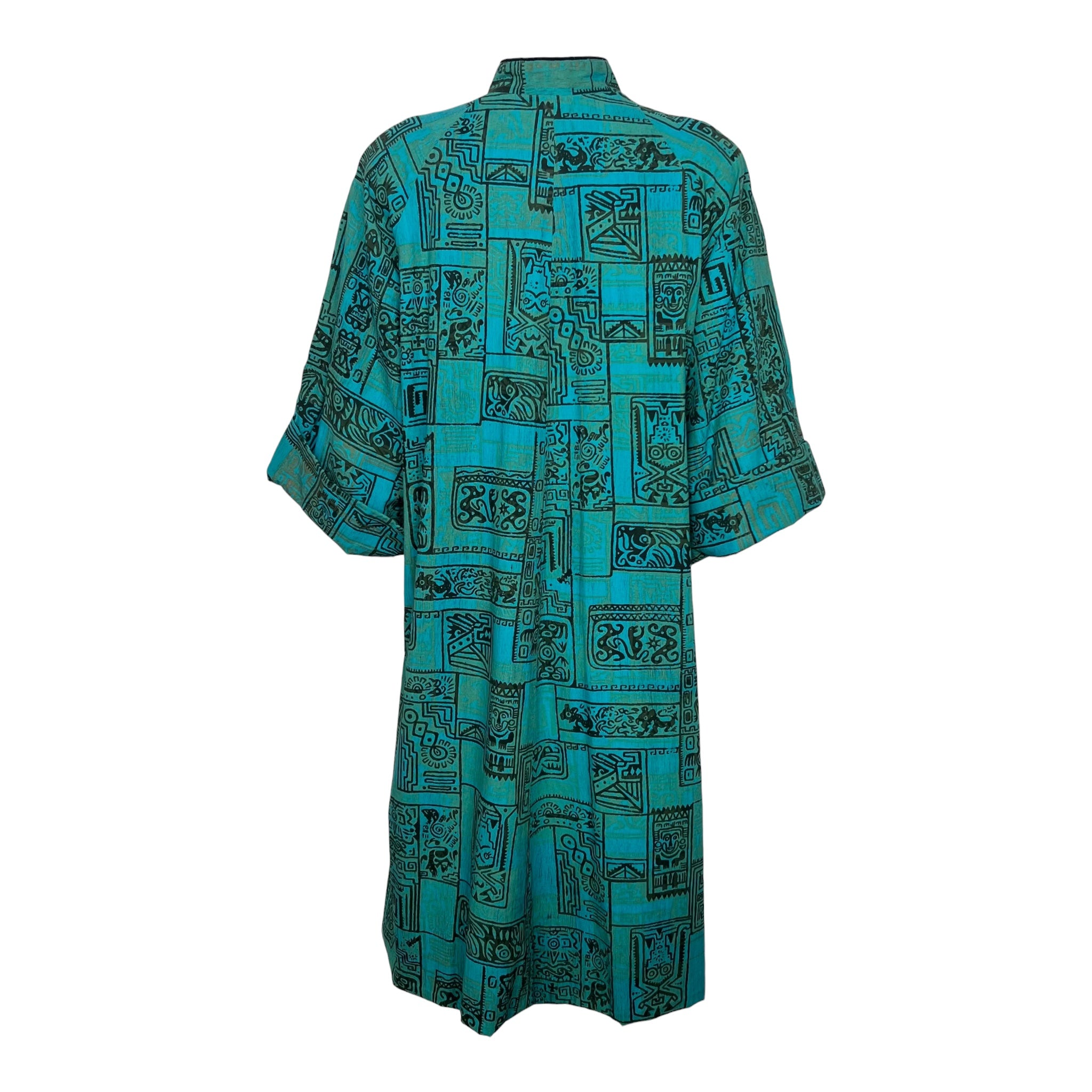 Maya de Mexico Mid Century Teal Printed Resort Duster,  back