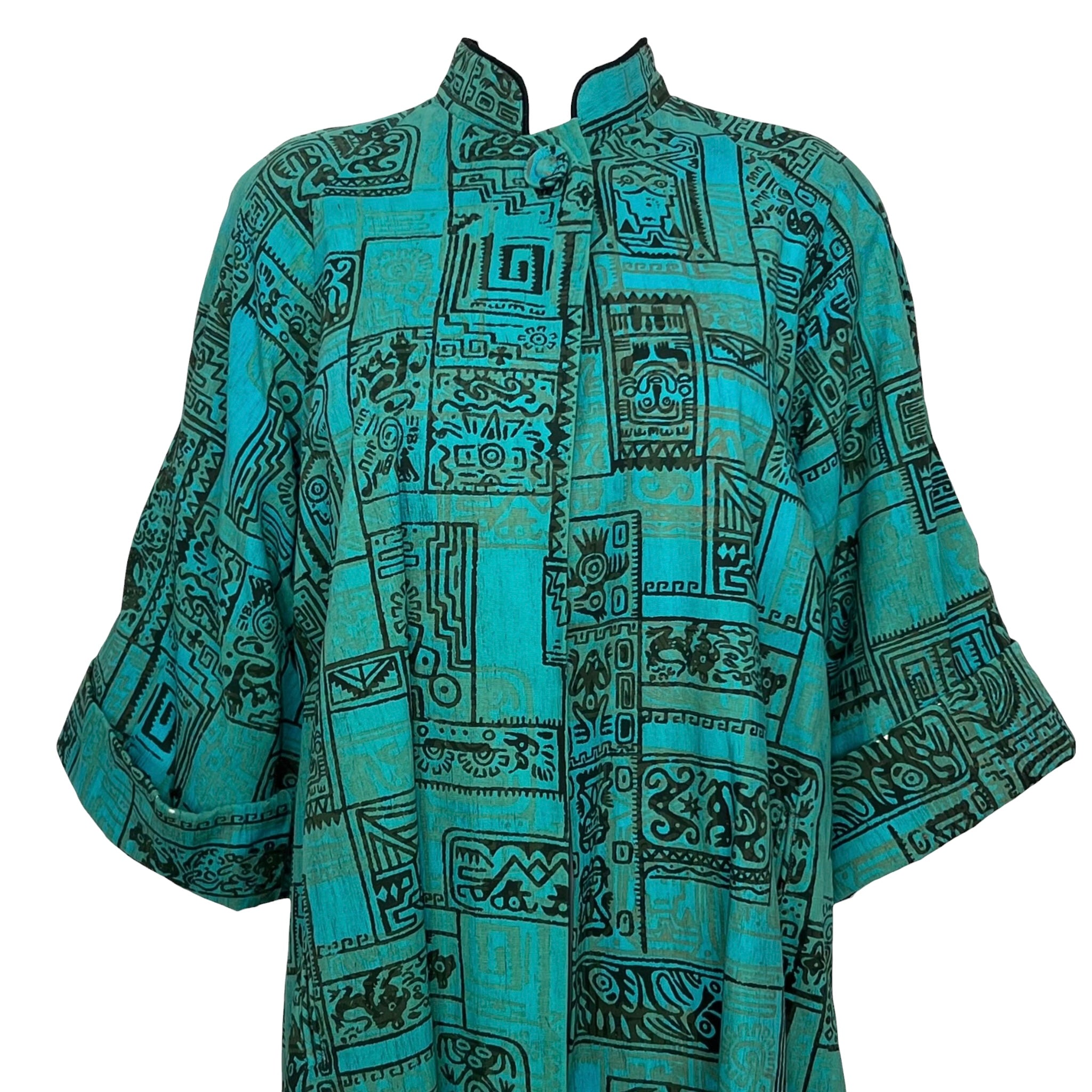 Maya de Mexico Mid Century Teal Printed Resort Duster, top