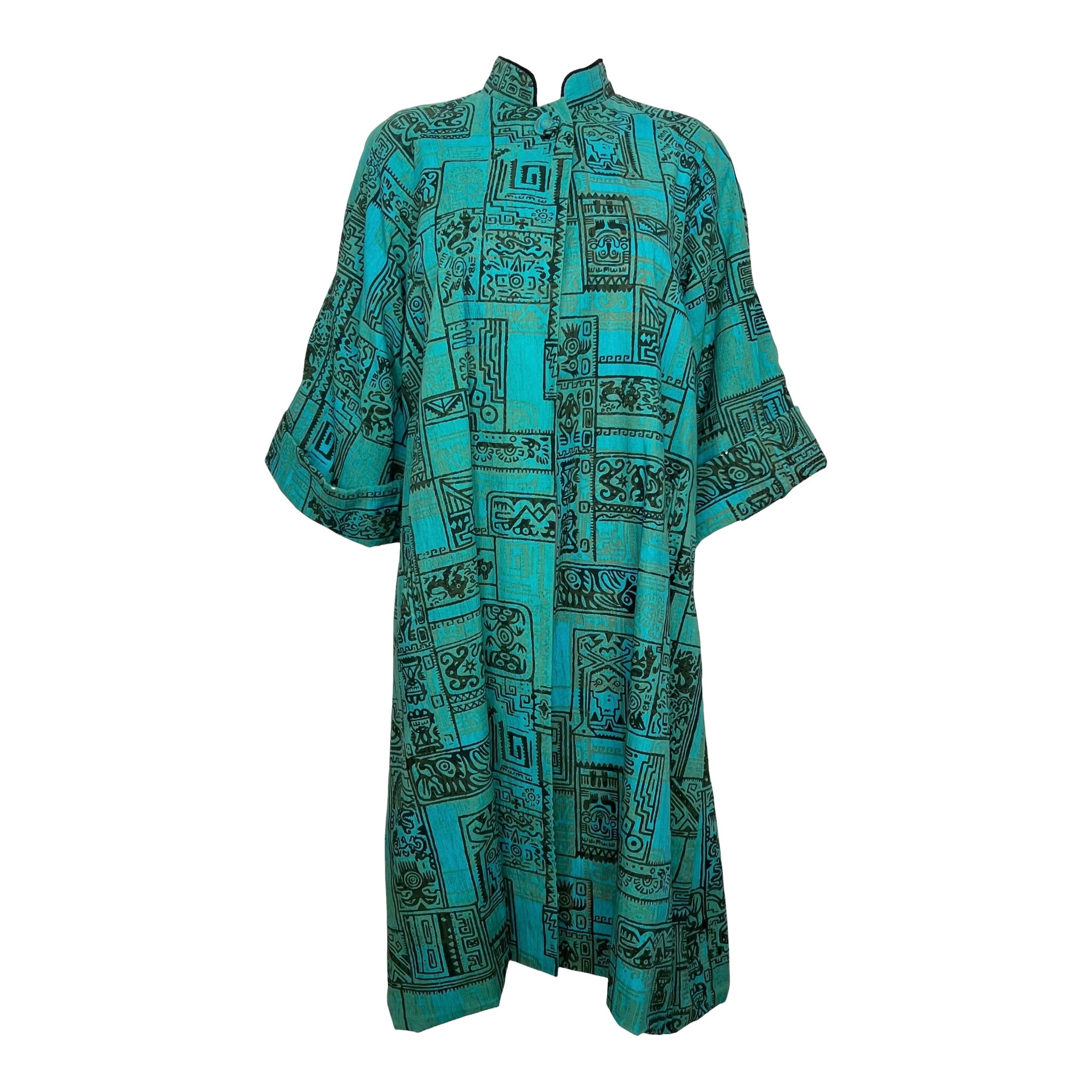Maya de Mexico Mid Century Teal Printed Resort Duster 