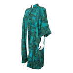 Maya de Mexico Mid Century Teal Printed Resort Duster,  slight side