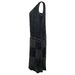 1920's Art Deco Geometric Beaded Black Silk Satin Evening Dress, side